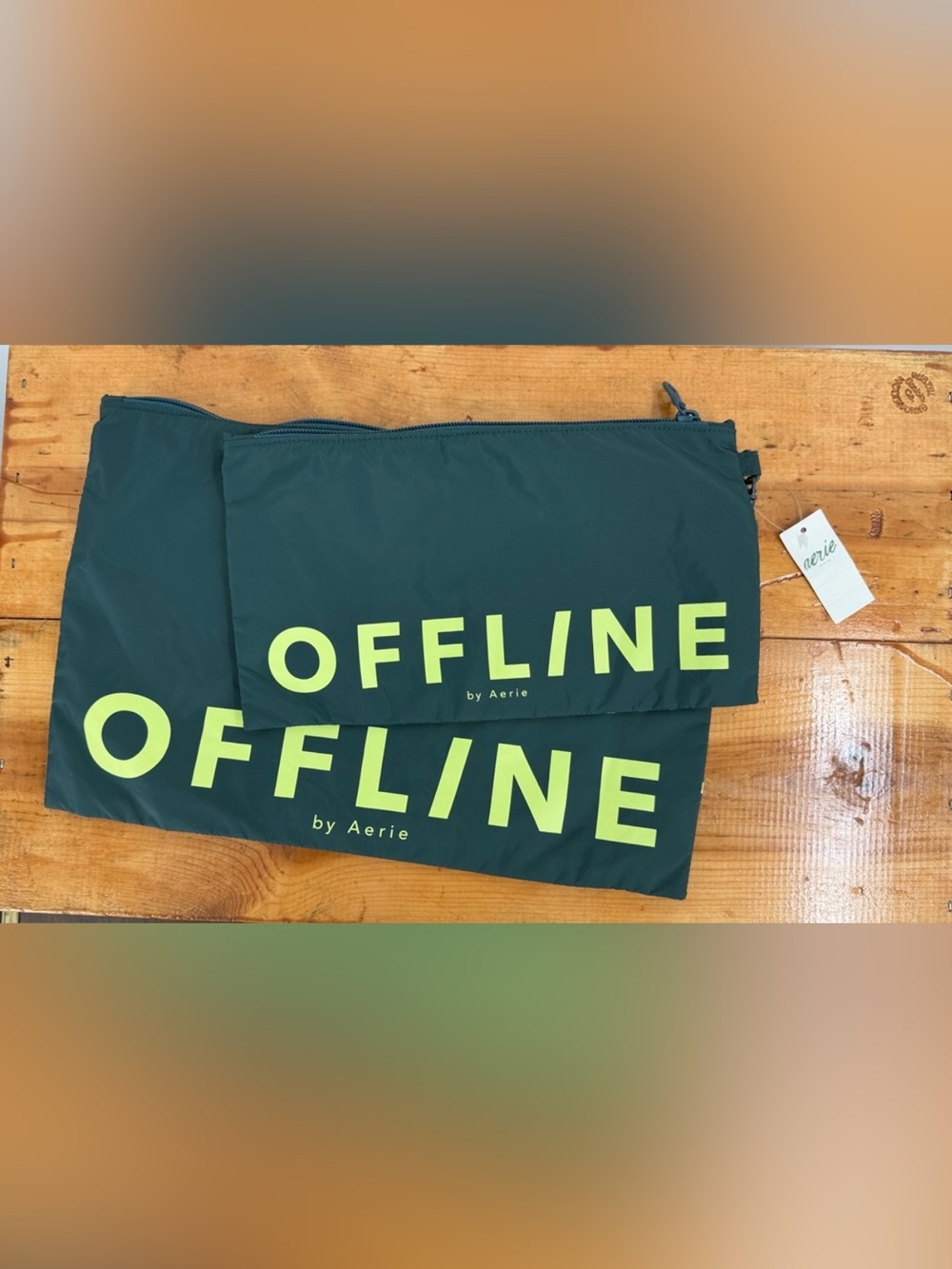 NWT OFFLINE by Aerie Gym Zip Pouch Bag Set Green Travel Dorm Organizer